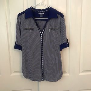 Nygard Women’s Blue and White Stripe Pull Over Blouse. Size: M